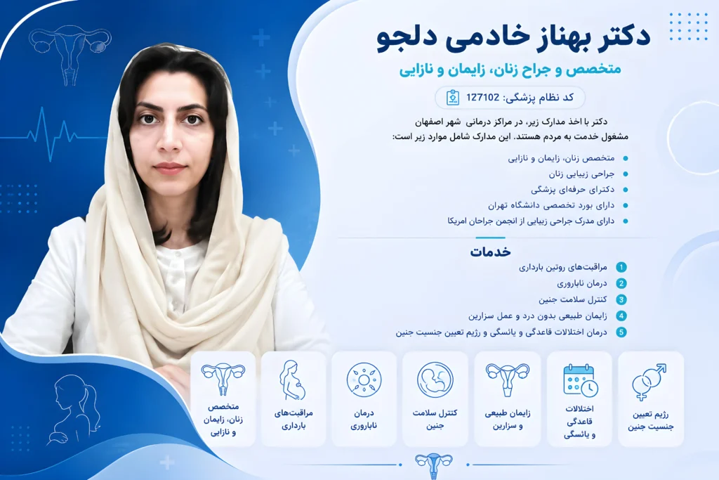 تصویر پروفایل دکتر بهناز خادمی دلجو متخصص و جراح زنان، زایمان و نازایی با معرفی خدمات درمان ناباروری، مراقبت‌های بارداری، زایمان و سلامت جنین